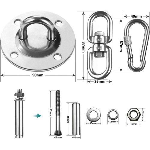  GeeRic Deckenhaken Hangesessel,SUS304 Edelstahl Schwerlast Deckenhaken,360°Drehung Mit Kugelgelagerter bis 500 kg Boxsack Sling Trainer Yogatuch Sonnensegel Nestschaukel Sitzschauk