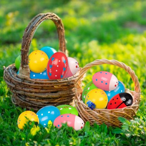  [아마존베스트]Geefuun 16 PCS Easter Wooden Eggs Shakers Musical Instruments Decorations Percussion Maracas Craft for Kids/Toddlers Hunt Game Gifts Basket Christmas Stocking Stuffers Fillers Deco