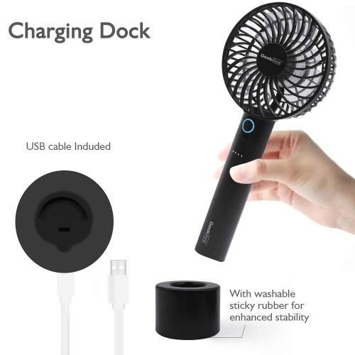  Geek Aire 2600mA Power Bank Fan, Rechargeable Mini Personal Handheld Fan, Lithium-ion Battery, Charging Dock, 5 Speed Settings, Cordless, for Household Office Traveling Outdoor, Ch