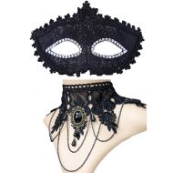 Geek-M Black Venetian Mask Masquerade Mask with Elegant Vintage Princess Lace Gothic Necklace Pack of 2