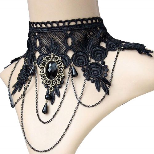  Geek-M Black Venetian Mask Masquerade Mask with Elegant Vintage Princess Lace Gothic Necklace Pack of 2