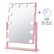 GeekHouse Geek-House Lighted Vanity Mirror Hollywood Style Makeup Tabletops, Large Cosmetic Mirror with 12 x 3W Super Bright Dimmable Touch Control LED Bulbs, Pink