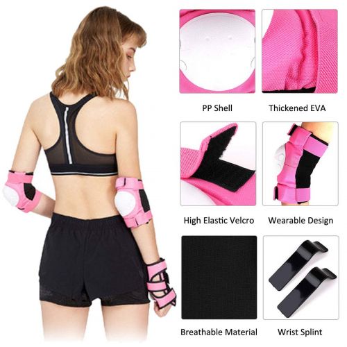  Geelife Knee Pads Elbow Pads Wrist Guards 3 in 1 Skateboard Protective Gear Set for Rollerblading Skateboarding Cycling Skating Scooter Bike Kids/Adults (Pink, Adult)