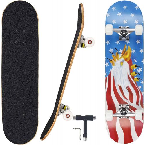  Geelife Pro Complete Skateboards for Beginners Adults Youths Teens Kids Girls Boys 31x8 Skate Boards 7 Layer Canadian Maple Double Kick Concave Longboards