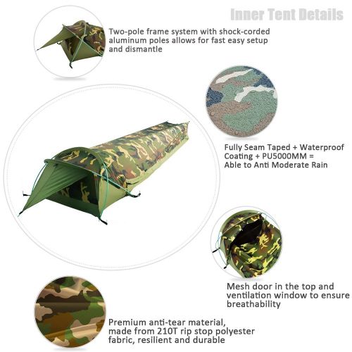  Geertop Ultralight Compact Single 1 Person Waterproof Bivy I Tent Backpacking Camping Military - Fast Easy Setup