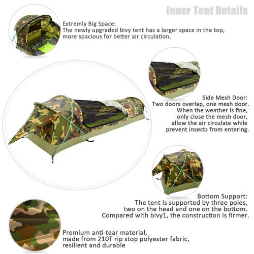  Geertop Ultralight Compact Single 1 Person Waterproof Bivy II Tent for Backpacking Camping Military - Fast Easy Setup