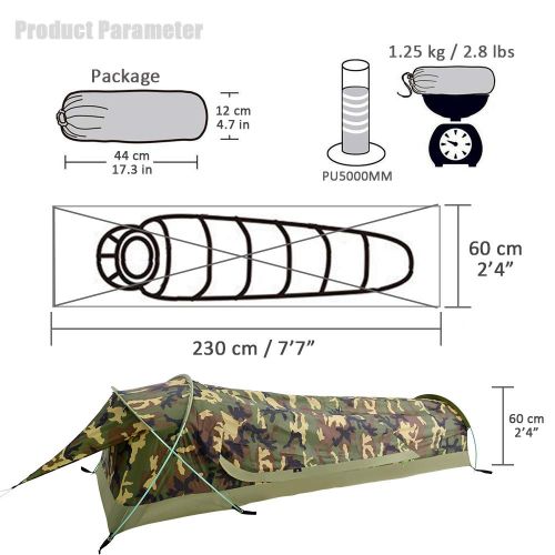  Geertop Ultralight Compact Single 1 Person Waterproof Bivy II Tent for Backpacking Camping Military - Fast Easy Setup