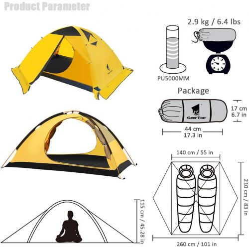  Geertop 2-Person 4-Season Backpacking Tent for Camping Hiking Travel Climbing - Easy Set Up