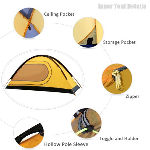  Geertop 1 Person 3-4 Season Backpacking Tent Waterproof Lightweight Outdoor Dome Camping Tent for Hiking Mountaineering Travel Family