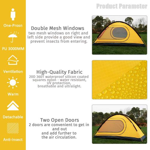  Geertop 1 Person 3-4 Season Backpacking Tent Waterproof Lightweight Outdoor Dome Camping Tent for Hiking Mountaineering Travel Family