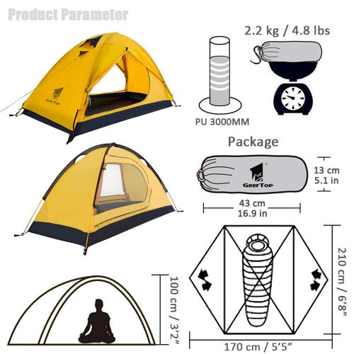  Geertop 1 Person 3-4 Season Backpacking Tent Waterproof Lightweight Outdoor Dome Camping Tent for Hiking Mountaineering Travel Family