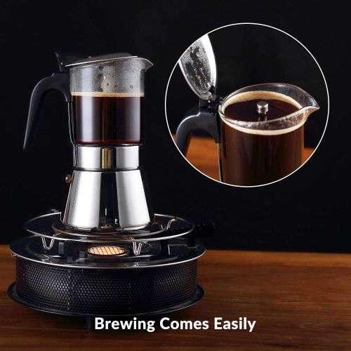  GEESTA Premium Crystal Glass-Top Stovetop Espresso Moka Pot - 4 / 6/ 9 Cups Stainless Steel Coffee Maker- 240ml/8.5oz/6 cup (espresso cup=40ml)