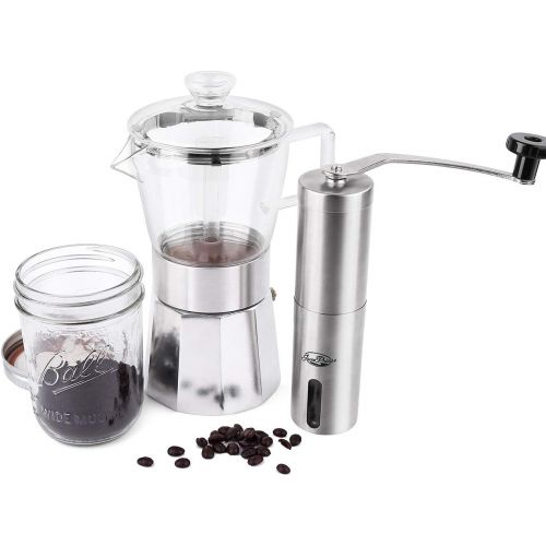  GEESTA Moka Pot Premium Crystal Glass-Top Stovetop Espresso Moka Pot - 6 cup - Coffee Maker, 240ml/8.5oz/6 cup (espresso cup=40ml) Coffee Lover Gifts Ideas