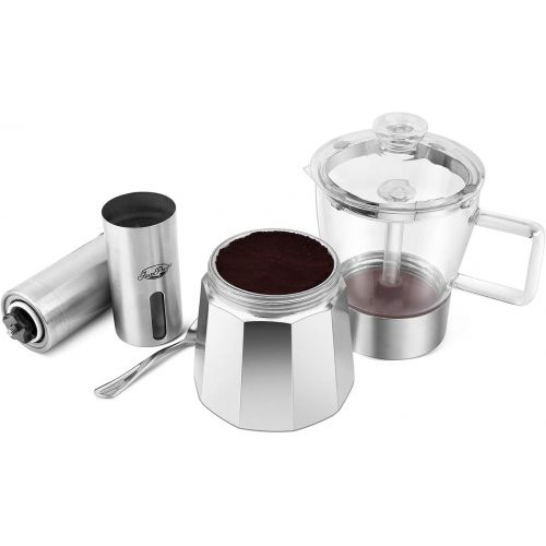  GEESTA Moka Pot Premium Crystal Glass-Top Stovetop Espresso Moka Pot - 6 cup - Coffee Maker, 240ml/8.5oz/6 cup (espresso cup=40ml) Coffee Lover Gifts Ideas