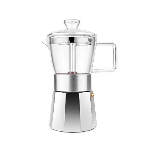  [아마존베스트]GEESTA Premium Crystal Glass-Top Stovetop Espresso Moka Pot - 6 cup - Coffee Maker, 240ml/8.5oz/6 cup (espresso cup=40ml)