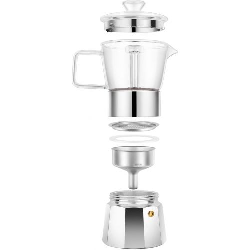  [아마존베스트]GEESTA Premium Crystal Glass-Top Stovetop Espresso Moka Pot - 6 cup - Coffee Maker, 240ml/8.5oz/6 cup (espresso cup=40ml)