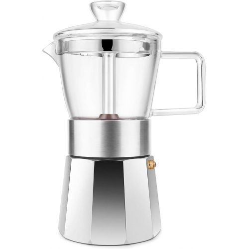  [아마존베스트]GEESTA Premium Crystal Glass-Top Stovetop Espresso Moka Pot - 6 cup - Coffee Maker, 240ml/8.5oz/6 cup (espresso cup=40ml)