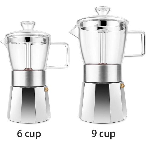  [아마존베스트]GEESTA Premium Crystal Glass-Top Stovetop Espresso Moka Pot - 9 cup - Coffee Maker, 360ml/12.7oz/9 cup (espresso cup=40ml)