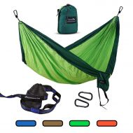 Geezo Double Camping Hammock, Lightweight Portable Parachute (2 Tree Straps 16 LOOPS/10 FT Included) 500lbs Capacity Hammock for Backpacking, Camping, Travel, Beach, Garden