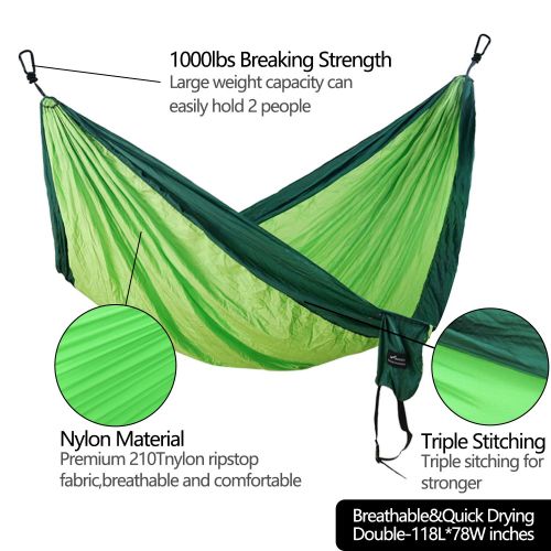  Geezo Double Camping Hammock, Lightweight Portable Parachute (2 Tree Straps 16 LOOPS/10 FT Included) 500lbs Capacity Hammock for Backpacking, Camping, Travel, Beach, Garden