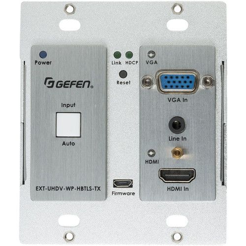  Gefen 4K Multi-Format 2x1 HDBaseT Wall Plate Sender with Scaler, Auto-Switching, and PoH
