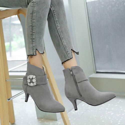  Geili Damen Geili womens suede ankle boots short shaft lace boots with penny set women plus size rhinestone buckle ankle boots warm plush lined winter boots evening shoes 36-41