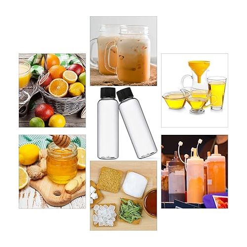  150 Pcs 2oz Clear Plastic Bottles Mini Juice Bottle with Black Screw Lid Reusable Liquid Vial Beverage Container with Lid Freezer Safe, Leak Proof, for Juice, Milk, Ginger, Water and Other Beverages