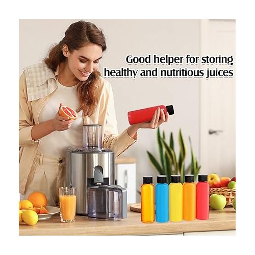  150 Pcs 2oz Clear Plastic Bottles Mini Juice Bottle with Black Screw Lid Reusable Liquid Vial Beverage Container with Lid Freezer Safe, Leak Proof, for Juice, Milk, Ginger, Water and Other Beverages