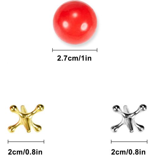  [아마존베스트]2 Sets Jacks Game Toys Kit, Include 2 Pieces Red Rubber Balls and 20 Pieces Metal Jacks for Kids and Adults