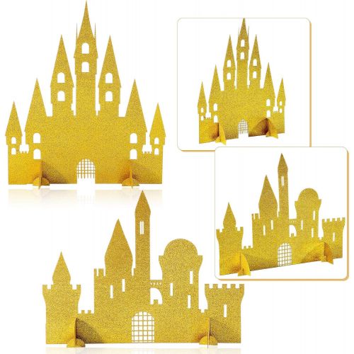  Gejoy 2 Pieces Gold Castle Table Centerpiece Glitter Princess Castle Centerpiece Decorations for Princess Birthday Baby Shower Party Table Decorations