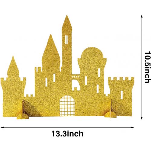  Gejoy 2 Pieces Gold Castle Table Centerpiece Glitter Princess Castle Centerpiece Decorations for Princess Birthday Baby Shower Party Table Decorations