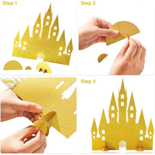  Gejoy 2 Pieces Gold Castle Table Centerpiece Glitter Princess Castle Centerpiece Decorations for Princess Birthday Baby Shower Party Table Decorations