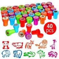 [아마존베스트]Gejoy 40 Pieces Wild Animal Stampers Multicolor Jungle Safari Animals Stamps Self-Ink Stampers for Party Supplies Gifts, 10 Styles