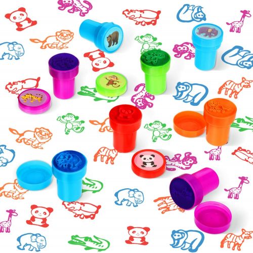  [아마존베스트]Gejoy 40 Pieces Wild Animal Stampers Multicolor Jungle Safari Animals Stamps Self-Ink Stampers for Party Supplies Gifts, 10 Styles