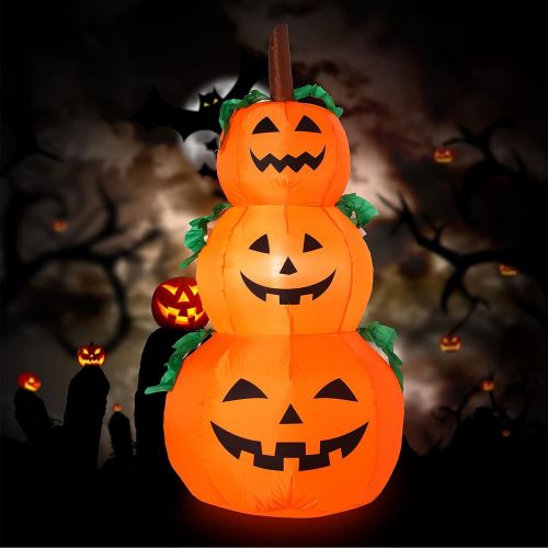  할로윈 용품Gejoy 4 Feet Halloween Inflatable 3 Stack Pumpkin Halloween Blow Up Decorative Pumpkin Inflatable Outdoor Halloween Decoration for Holiday Family Home Yard Party