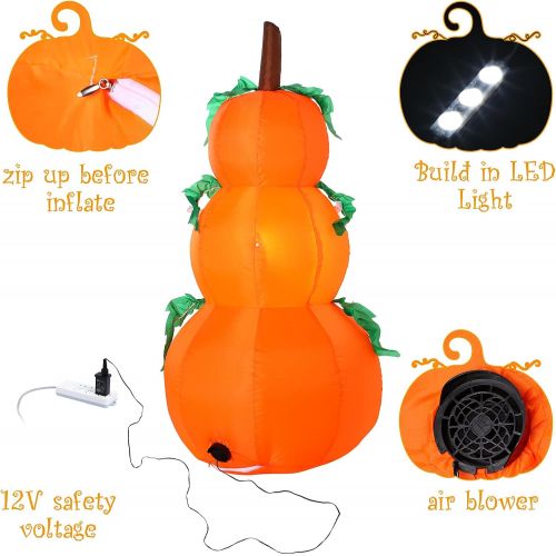  할로윈 용품Gejoy 4 Feet Halloween Inflatable 3 Stack Pumpkin Halloween Blow Up Decorative Pumpkin Inflatable Outdoor Halloween Decoration for Holiday Family Home Yard Party