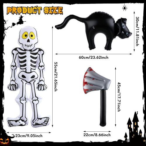  할로윈 용품Gejoy 3 Pieces Inflatable Halloween Decorations Skeleton Black Cat Axe Halloween Inflatable Decoration Inflate Creepy Decorations for Indoor Outdoor Halloween Party Supplies