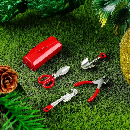  Gejoy 19 Pieces 1:12 Miniature Dollhouse Tools Metal Doll House Tool Miniature Doll Repair Tool with 2 Pieces Red Tin Boxes Dollhouse Accessories Girls Pretend Play Toy for Dollhouse Dec