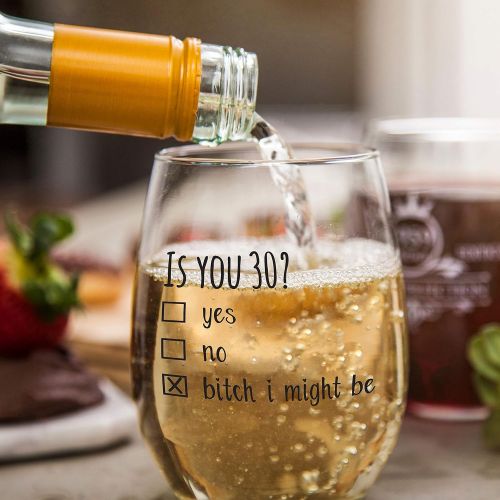  [아마존베스트]Gelid 1990 30th Birthday Gift for Women and Men Wine Glass - Funny Is You 30 Gift Idea for Mom Dad Husband Wife  30 Year Old Party Supplies Decorations for Him, Her - 15oz