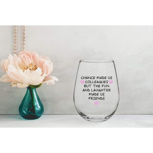  [아마존베스트]Gelid Chance Made Us Colleagues - Best Coworker BFF Gift - Perfect For Work Bestie Friend - Leaving or Going Away Present for Men and Women - 15 oz Stemless Wine Glass