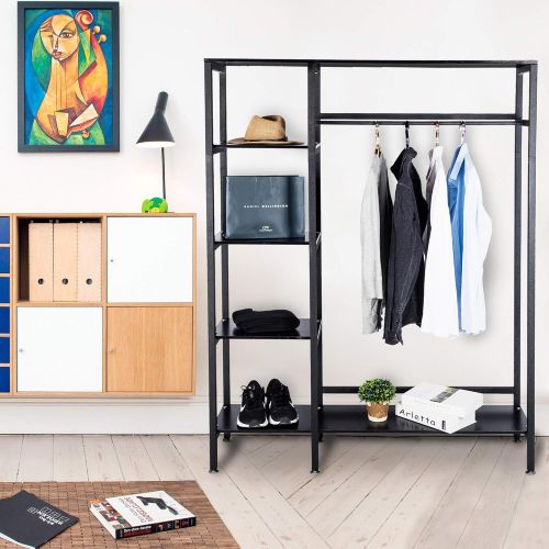  [아마존 핫딜] Gelinzon Multipurpose Industrial Coat Rack - Hall Tree Entryway Storage Shelves for Hallway Industrial Vintage Metal Multipurpose for Hallway, Black