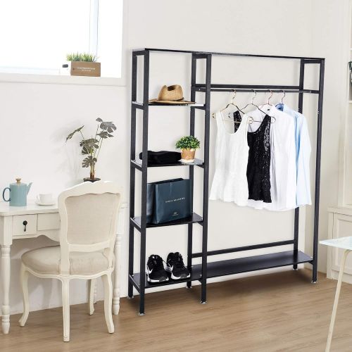  [아마존 핫딜] Gelinzon Multipurpose Industrial Coat Rack - Hall Tree Entryway Storage Shelves for Hallway Industrial Vintage Metal Multipurpose for Hallway, Black