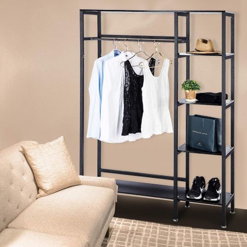  [아마존 핫딜] Gelinzon Multipurpose Industrial Coat Rack - Hall Tree Entryway Storage Shelves for Hallway Industrial Vintage Metal Multipurpose for Hallway, Black