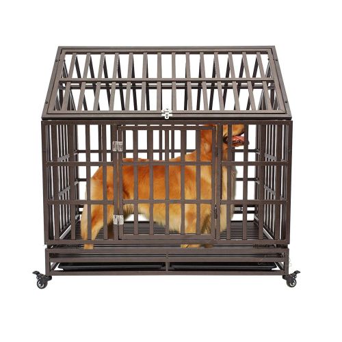  Gelinzon Heavy Duty Dog Cage Crate Kennel Playpen Large Strong Metal for Large Dogs and Pets, Easy to Assemble with Patent Lock and Four Lockable Wheels