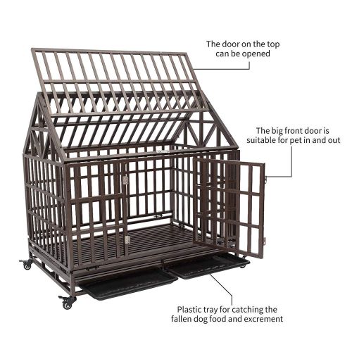  Gelinzon Heavy Duty Dog Cage Crate Kennel Playpen Large Strong Metal for Large Dogs and Pets, Easy to Assemble with Patent Lock and Four Lockable Wheels