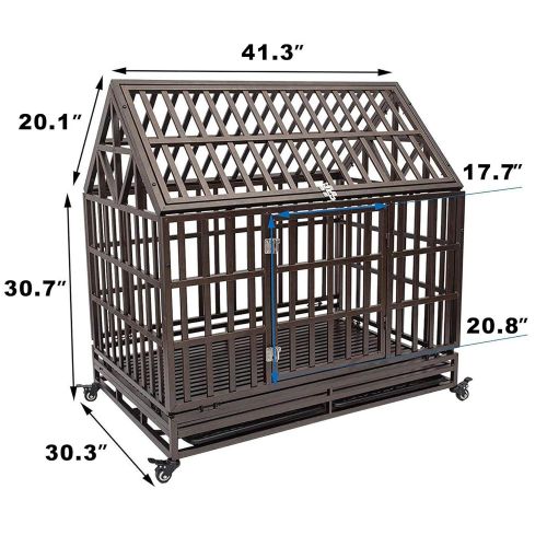  Gelinzon Heavy Duty Dog Cage Crate Kennel Playpen Large Strong Metal for Large Dogs and Pets, Easy to Assemble with Patent Lock and Four Lockable Wheels