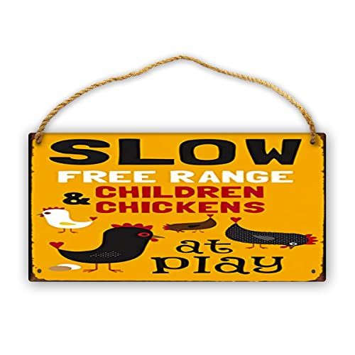  Gellyposter Vintage Wood Slow Free Range Children&Chickens at Play Metal inch Home Kitchen Bar Pub Farm Wall Decor Sign Farmhouse Wall Cafe Rustic Kitchen Plaque Home Decor Wood Sign Wall Hang