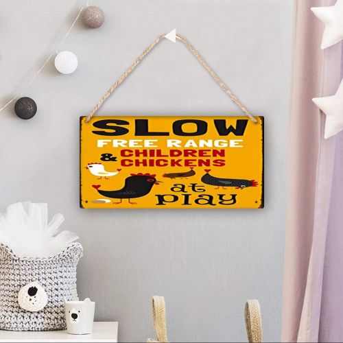  Gellyposter Vintage Wood Slow Free Range Children&Chickens at Play Metal inch Home Kitchen Bar Pub Farm Wall Decor Sign Farmhouse Wall Cafe Rustic Kitchen Plaque Home Decor Wood Sign Wall Hang