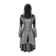 Gemijack Womens Halloween Costumes Medieval Renaissance Costume Long Sleeve Cosplay Hoodie Dress Cloak Grey