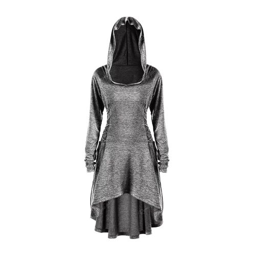  Gemijack Womens Halloween Costumes Medieval Renaissance Costume Long Sleeve Cosplay Hoodie Dress Cloak Grey